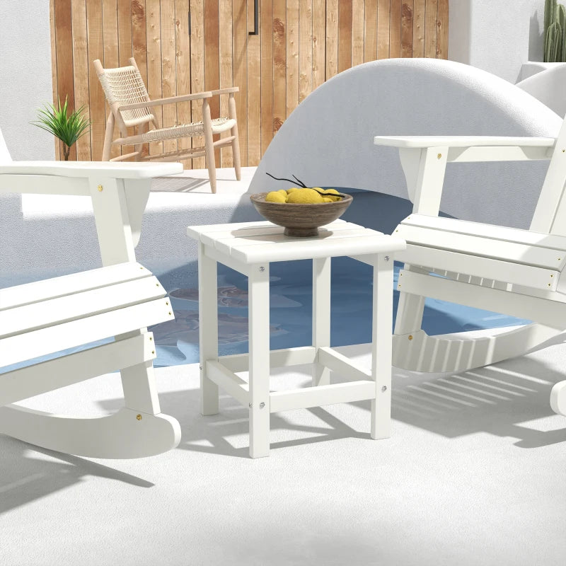 Side Table, Square Patio End Table, Weather Resistant 15" Outdoor HDPE Table for Porch, Balcony, White