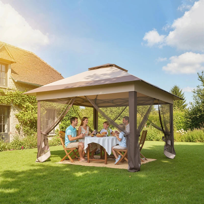 12' x 12' Foldable Pop-up Party Tent Instant Canopy Sun Shade Gazebo Shelter with Steel Frame, Khaki