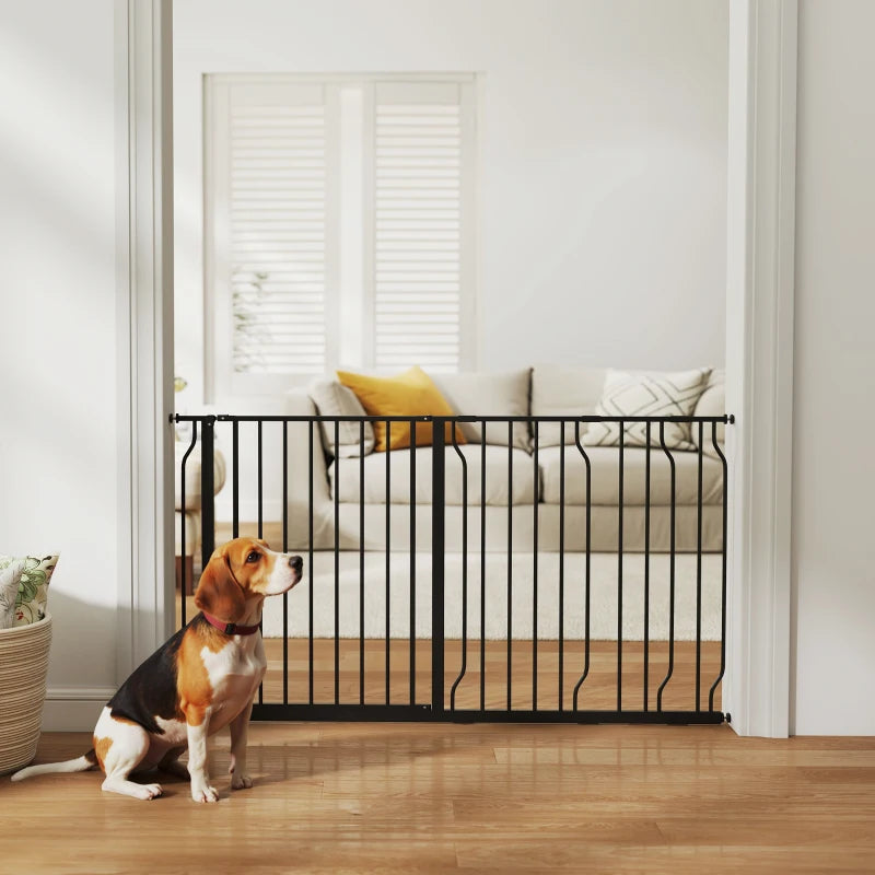 30"- 57" Easy Install Pet Gate w/ Door & Double Locking System, Extra Wide Dog Gate for Stairs, Hallways, Black