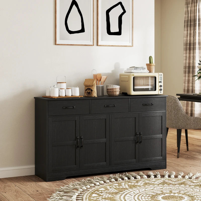 Sideboard Buffet Cabinet with Storage, Modern Coffee Bar Cabinet with 3 Drawers and Adjustable Shelves, Distressed Black