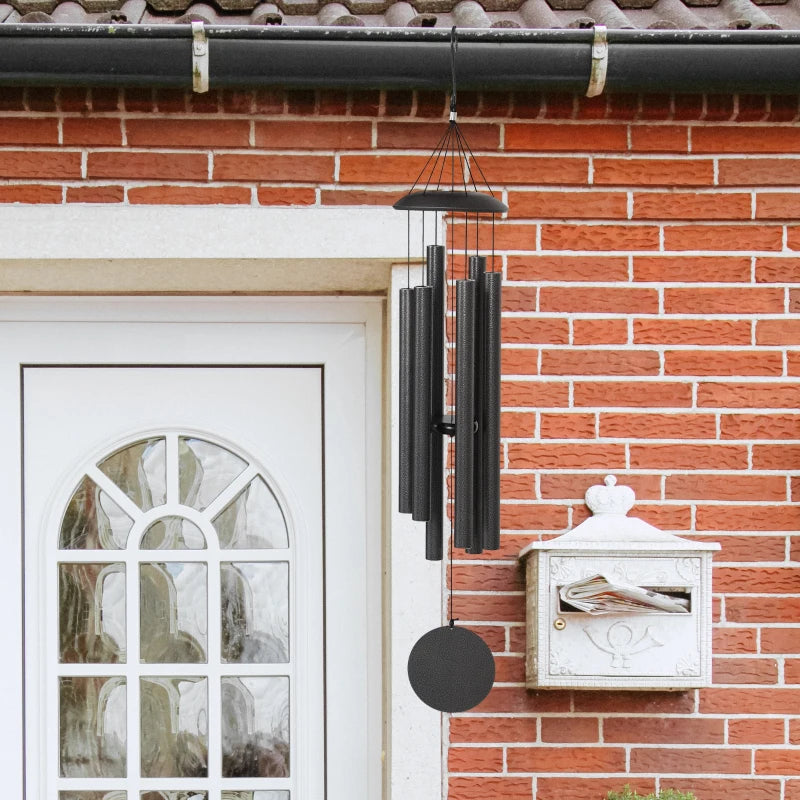 45" Wind Chimes Outdoor Deep Tone Wind Chime with 6 Aluminum Tubes and Hook for Patio, Yard, Garden Decor, Dark Grey