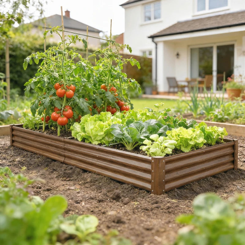 12 x 4 x 1ft Galvanized Raised Garden Bed, Reinforced Outdoor Planter Box with Open Bottom, Distressed Brown