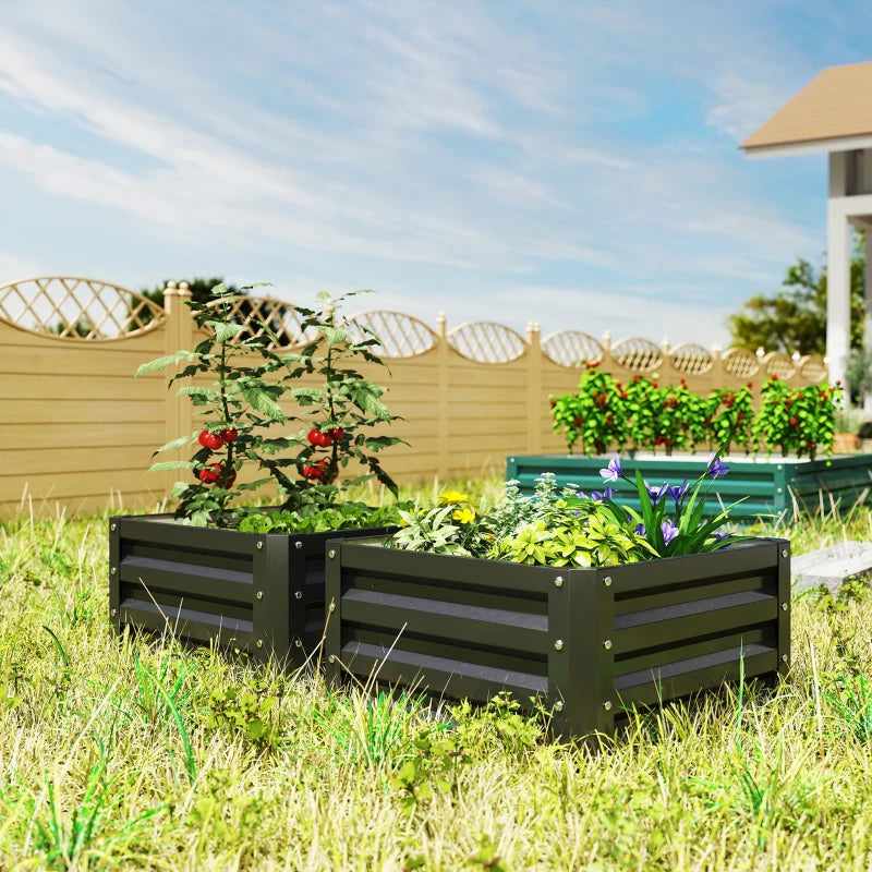 2' x 2' x 1' 2-Pieces Raised Garden Bed w/ Galvanised Steel Frame for Vegetables Flowers Herbs, Black