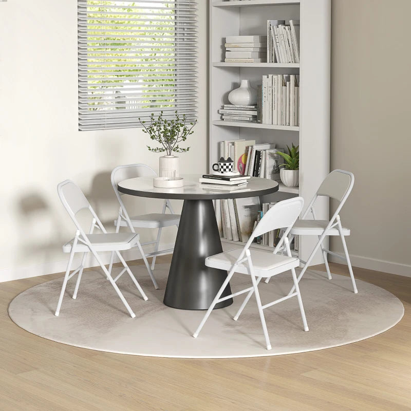 Set of 4 Metal Foldable Chairs, PU Leather Padded Folding Chairs with Cushion Seat and Open Back for Indoor, White