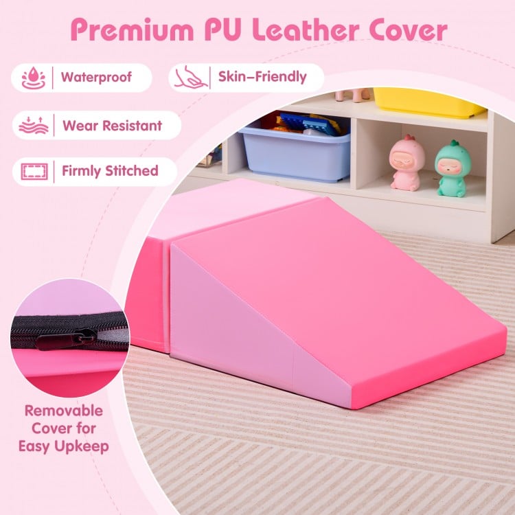 2-Piece Step and Slide Climber for Infants and Toddlers Baby Soft Play Set Foam Blocks-Pink