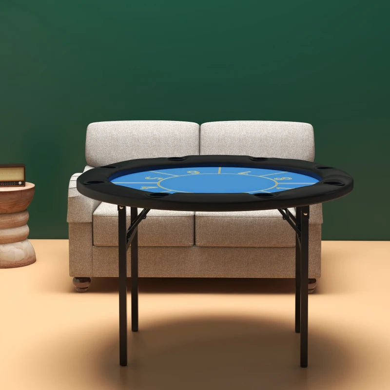 Soozier Foldable Poker Table Blackjack Texas Holdem Poker Game Table with Cup Holders, 47" Round, Black