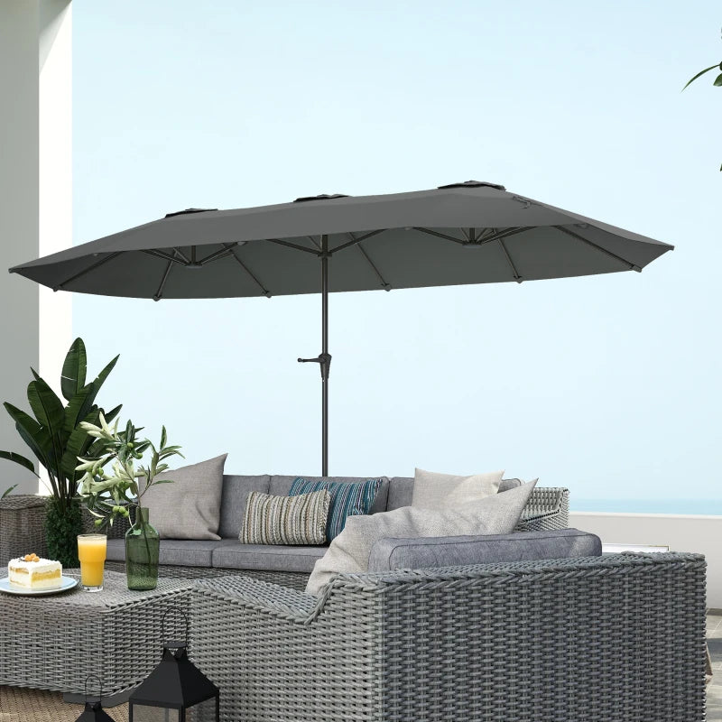 13ft Double-Sided Patio Umbrella with Crank Handle, for Poolside, Deck, Garden, Light Grey