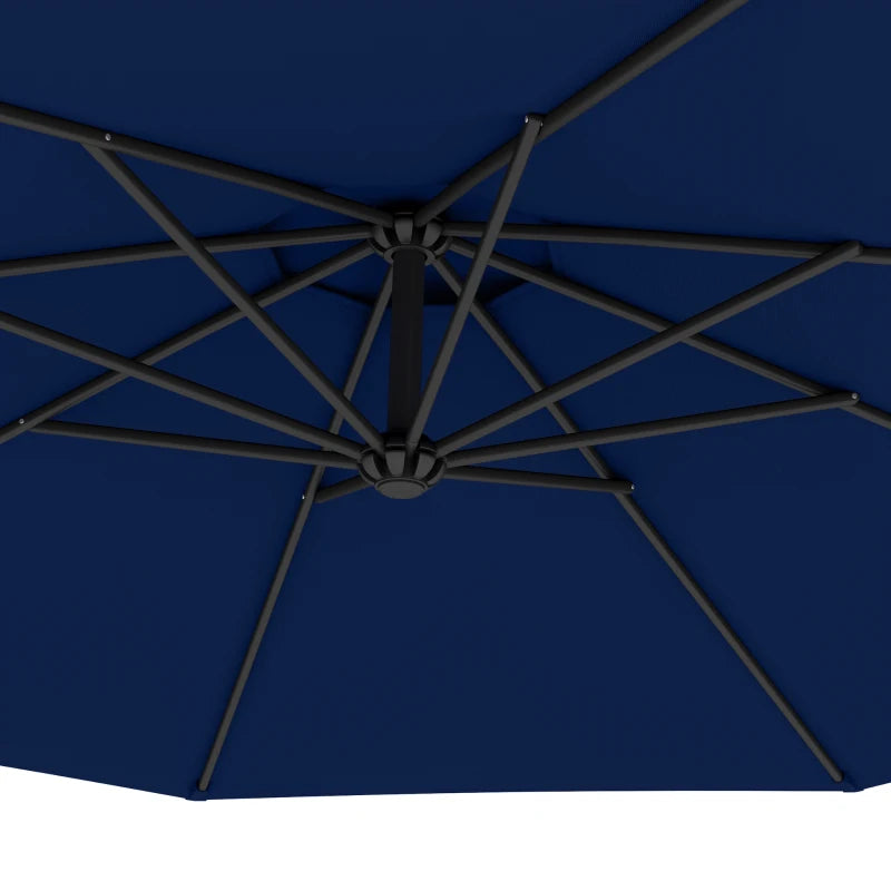 10' Deluxe Patio Umbrella, Outdoor Market Parasol, Banana Hanging Offset Sunshade with Crank, Cross Base, Navy Blue