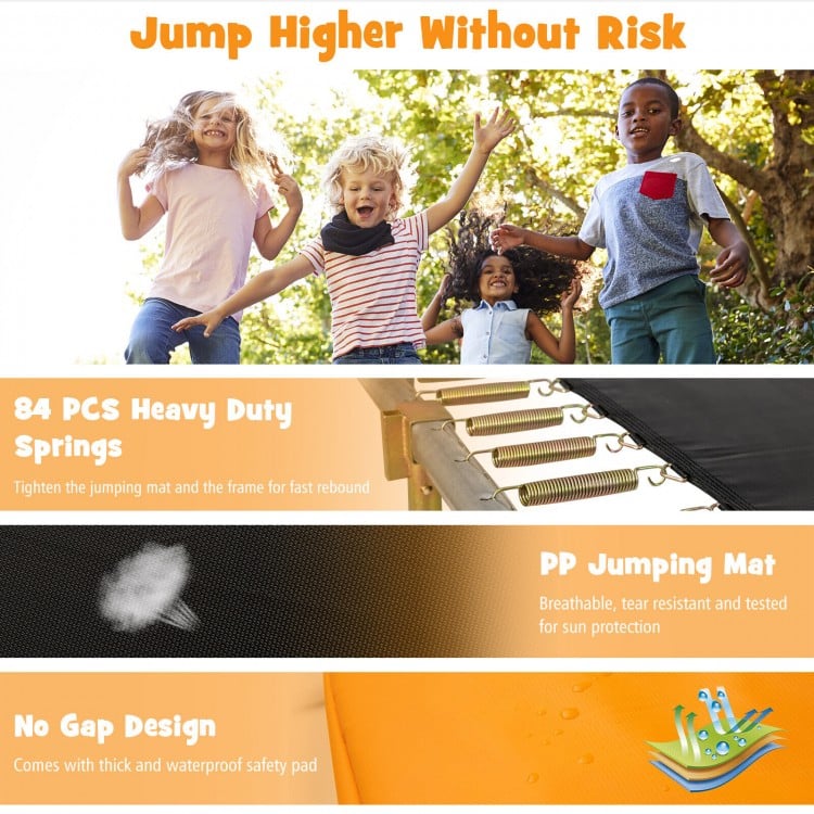 8 x 14 Feet Rectangular Recreational Trampoline with Safety Enclosure Net and Ladder