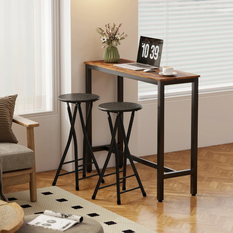 Set of 2 Foldable Barstools, Counter Height Bar Stools with Footrest and Steel Legs for Kitchen Island, Black
