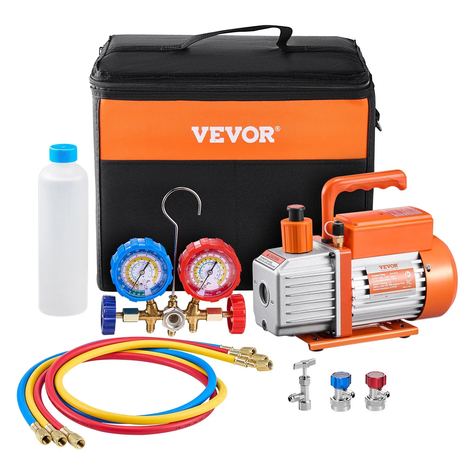 VEVOR 3.5 CFM HVAC Single Stage Rotary Vane Vacuum Pump and Manifold Gauge Kit