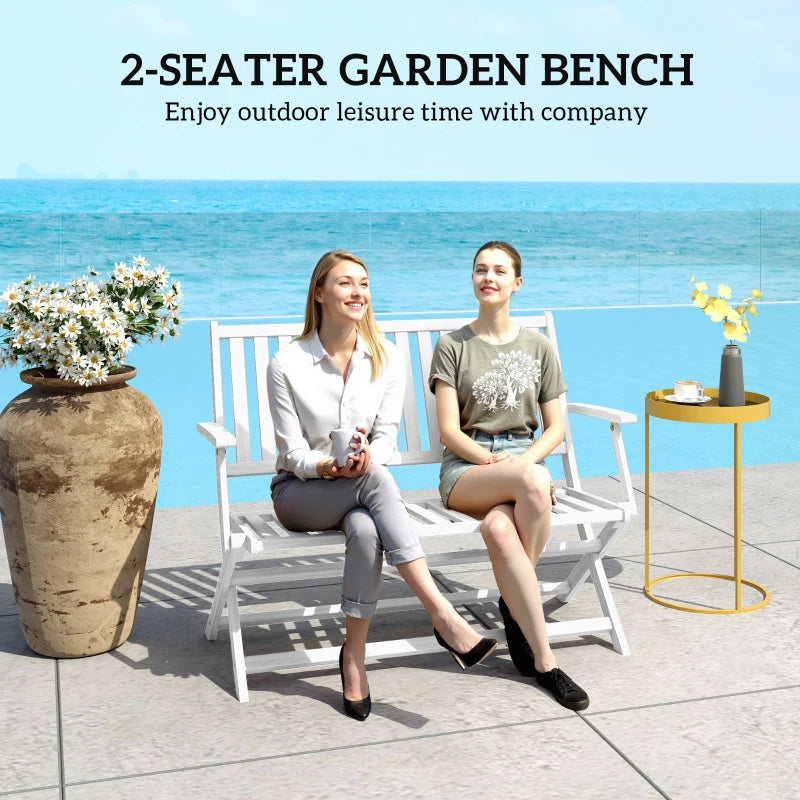 46.5" Foldable Wood Outdoor Bench with Backrest and Armrests for Outdoors, Patio, Porch, Park, White