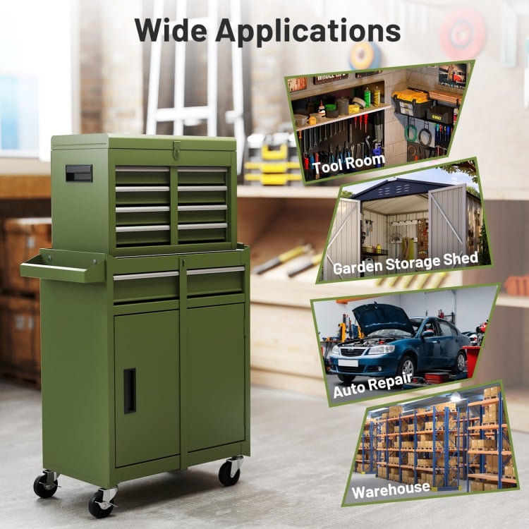 2-in-1 Rolling Tool Chest with 5 Sliding Lockable Drawers-Green