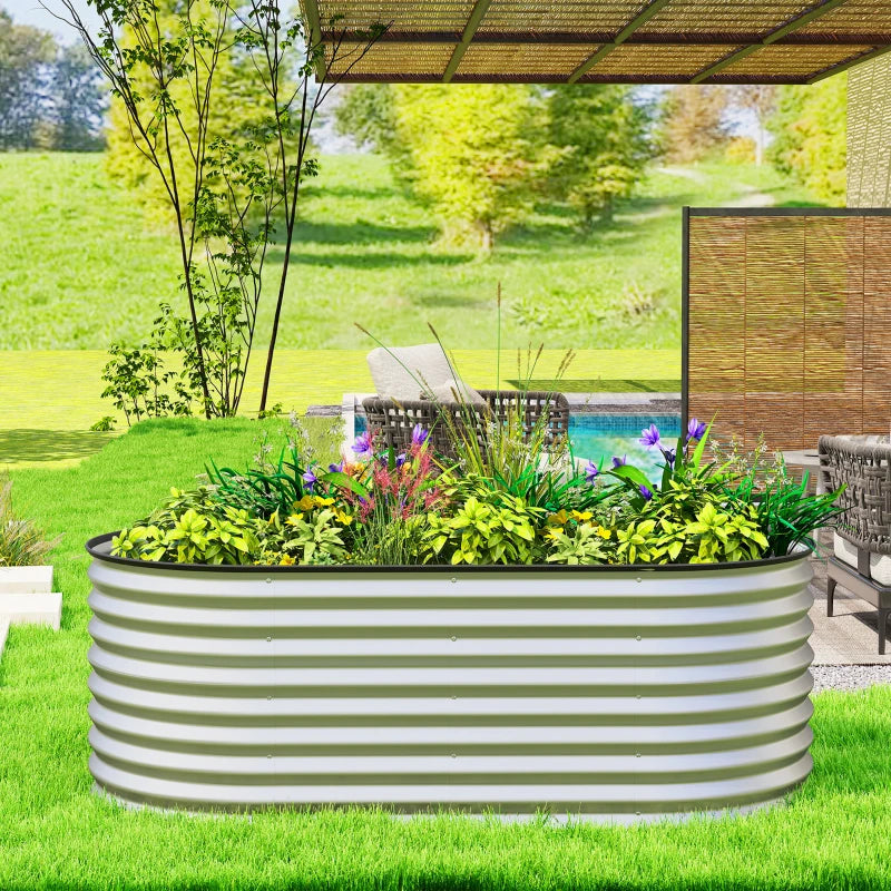 5 x 2.5 x 2 ft Galvanized Raised Garden Bed, Easy DIY Oval Planter Box with Safety Edging and Gloves, Silver