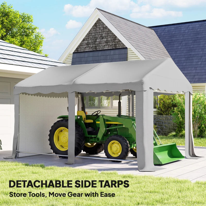 13' x 10' Portable Shed, Outdoor Storage Shed Tent with Roll-up Zipper Door and Removable Sidewalls, Light Grey