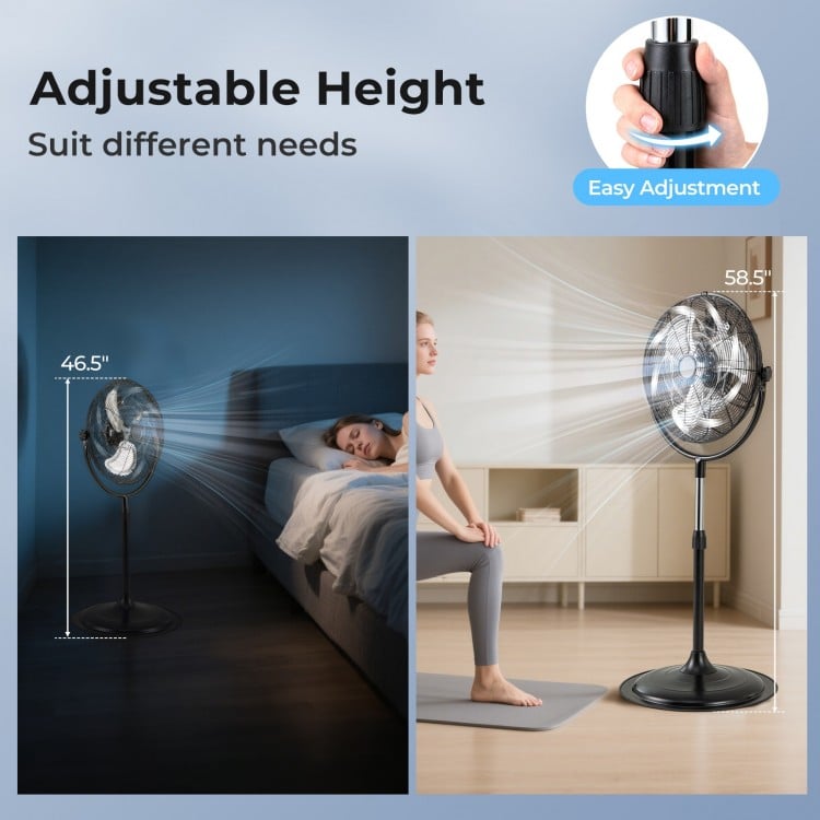 18 Inches High Velocity Pedestal Fan with 3 Speeds and Adjustable Height-Black