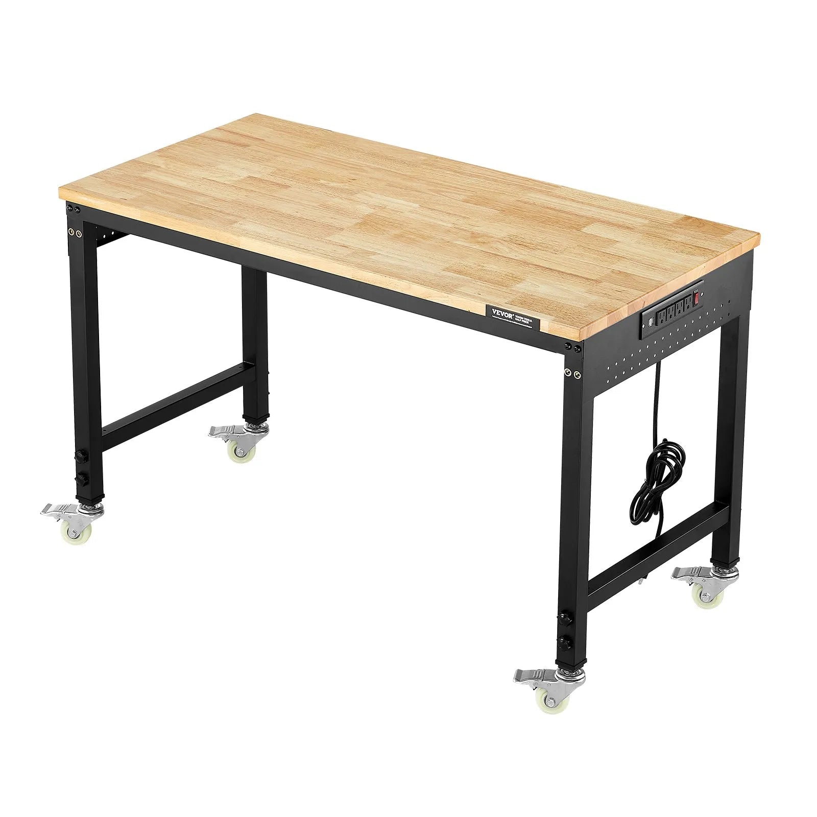 VEVOR 48" Workbench on Wheels Adjustable Height Table with Power Outlet & Pegboard