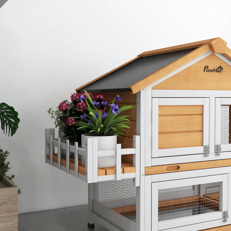 65" Wooden Rabbit Hutch, Pet Playpen with Openable Roof, Storage Box, for Rabbits and Small Animals, Yellow