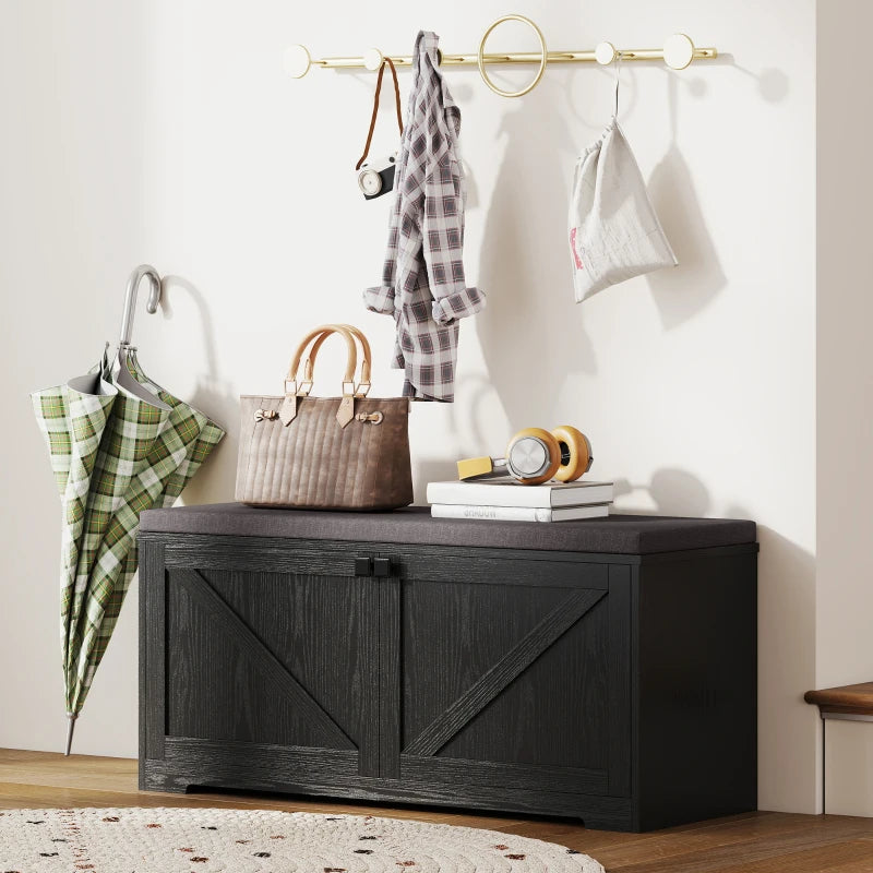 Shoe Storage Bench with Padded Seat, Entryway Bench Holds up to 352 lb, Shoe Organizer, 8 Pairs, Black Wood Grain
