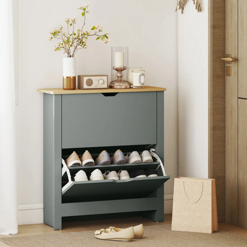 Shoe Storage Cabinet with 2 Flip Drawers and Adjustable Shelves for 12 Pairs of Shoes, Light Grey