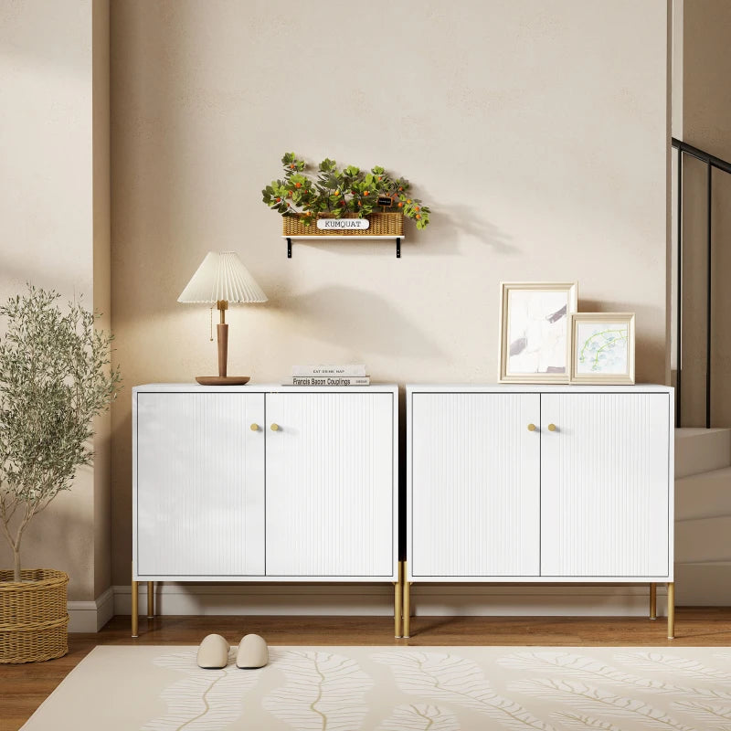 Sideboard, Modern Buffet Cabinet, Coffee Bar Cabinet with Fluted Doors and Adjustable Shelf, White