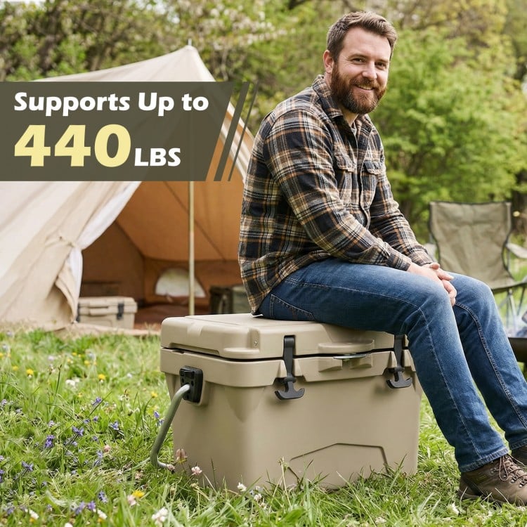 20 Quart Portable Hard Cooler with Built-in Ruler and Bottle-Khaki