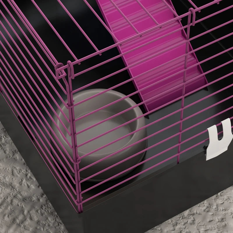 18.5" Small Animal Cage with Water Bottle, Food Dish, Platform, Ramp, Black