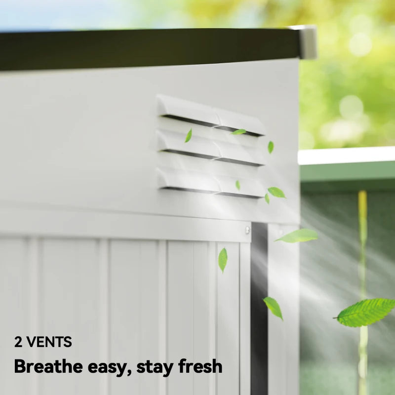 4.3' x 6.3' Outdoor Storage Shed Lean to Shed Outdoor Metal Tool Shed with Lockable Door and Air Vents, White