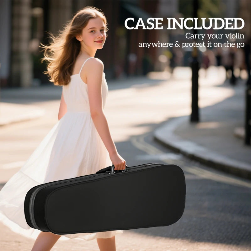 4/4 Full Size Violin, Wood Acoustic Violin Set for Beginners, Adults, with Case, Rosin, Shoulder Rest, Black