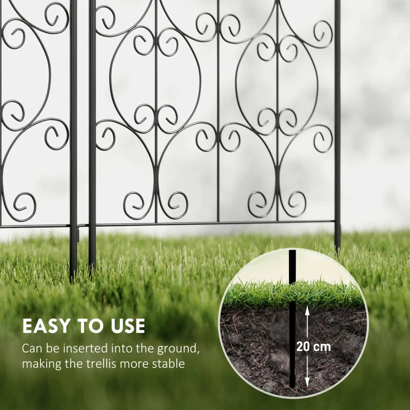 Set of 2 Metal Garden Trellis, Decorative Trellis Panels, Scrollwork Design, 150 x 50 cm, Black
