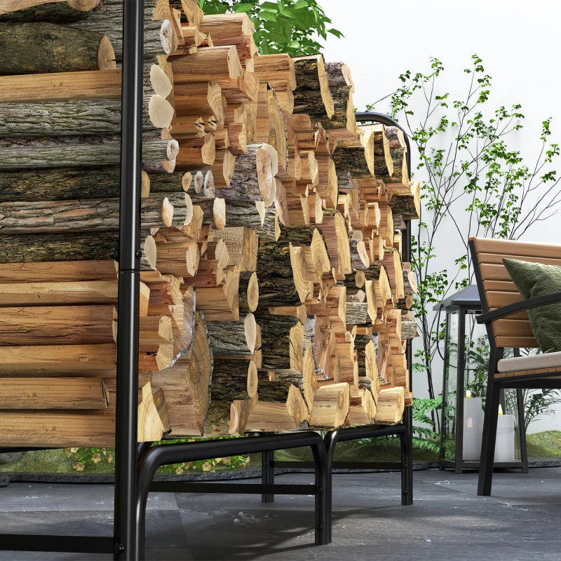6ft Outdoor Firewood Rack with Cover, Adjustable Wood Storage Holder, Indoor Outdoor Log Rack for Fireplace, Black