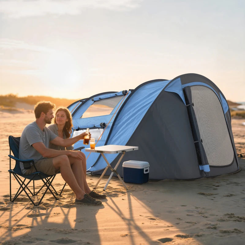 4 Person Camping Tent, Easy Pop Up Tent with Doors, Windows and Carry Bag, Automatic Setup Tent for Hiking, Blue
