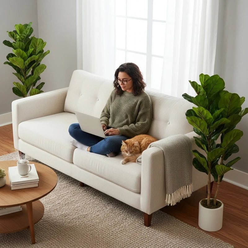 4FT Artificial Fiddle Leaf Fig Tree Set of 2, Fake Potted Tree with Solid Wood Trunks for Indoor Decor, Green