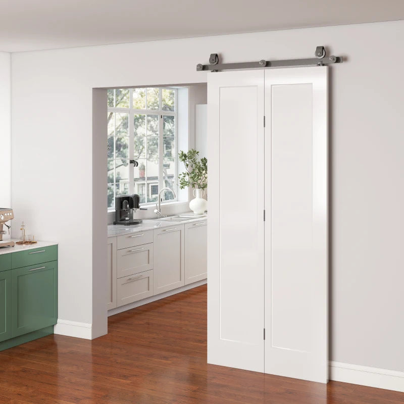 35" x 83" Sliding Door with 3.6FT Bi-Folding Door, Hardware Kit Included & Handle, DIY Paintable MDF Surface