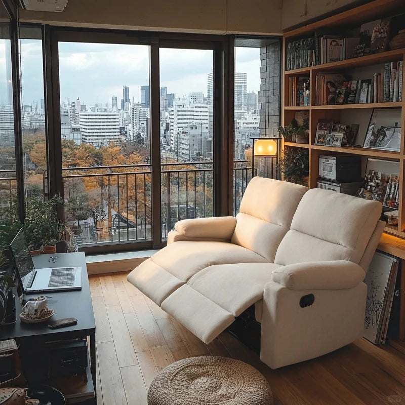2 Seater Reclining Sofa, Loveseat Recliner Sofa with Footrest and Split Backrest, for Home Theater, Living Room, Cream White