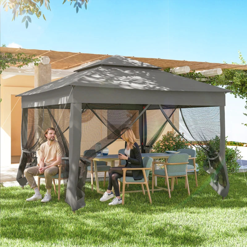 11' x 11' Pop Up Canopy 2-Tier Soft Top Shelter Event Tent w/ Netting Carry Bag for Patio Backyard Garden, Dark Grey