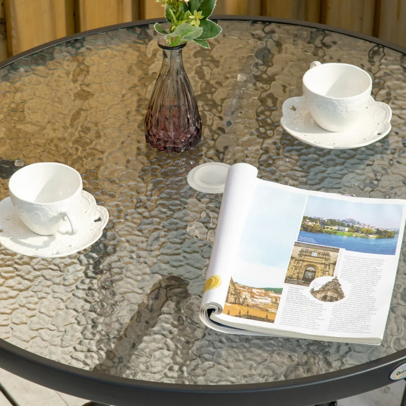 31.5" Round Outdoor Dining Table Coffee Side Bistro Table with Umbrella Hole, Glass Top, Steel Frame for Garden, Patio