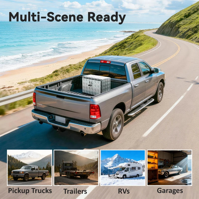 24 Inch Truck Bed Tool Box, Heavy Duty Aluminum Tool Box, Storage Toolbox Chest Organizer with Lock and Keys