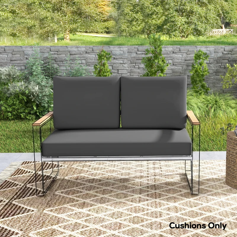 2 Seater 5" Thick Outdoor Seat Cushions with 7" Backrest, Loveseat Outdoor Furniture Cushions, Dark Grey