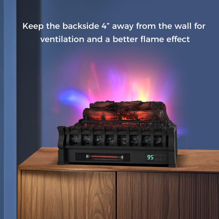 23 Inch Infrared Quartz Electric Fireplace Pinewood Log Heater with Adjustable Flame-Black
