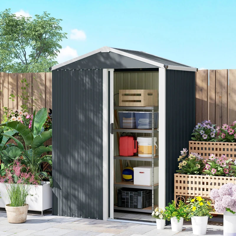 4.5 x 3ft Outdoor Storage Shed, Waterproof Metal Garden Shed with Lockable Door for Backyard, Patio, Lawn, Dark Grey