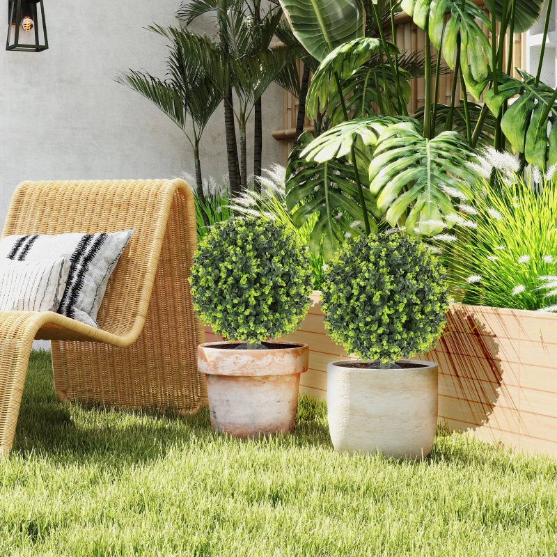 2 Pack 1.3ft Artificial Ball Eucalyptus Topiary with Ground Stake, UV Resistant Faux Greenery for Indoor Outdoor
