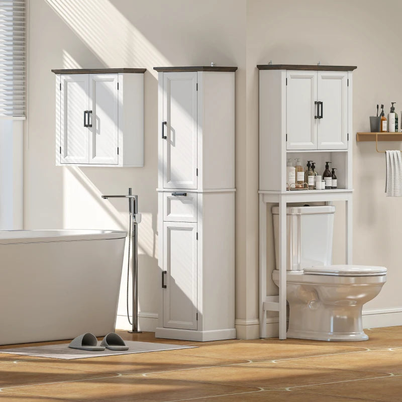 65" Tall Bathroom Storage Cabinet, Freestanding Farmhouse Slim Bathroom Cabinet with 2 Doors, Shelves and Drawer, White