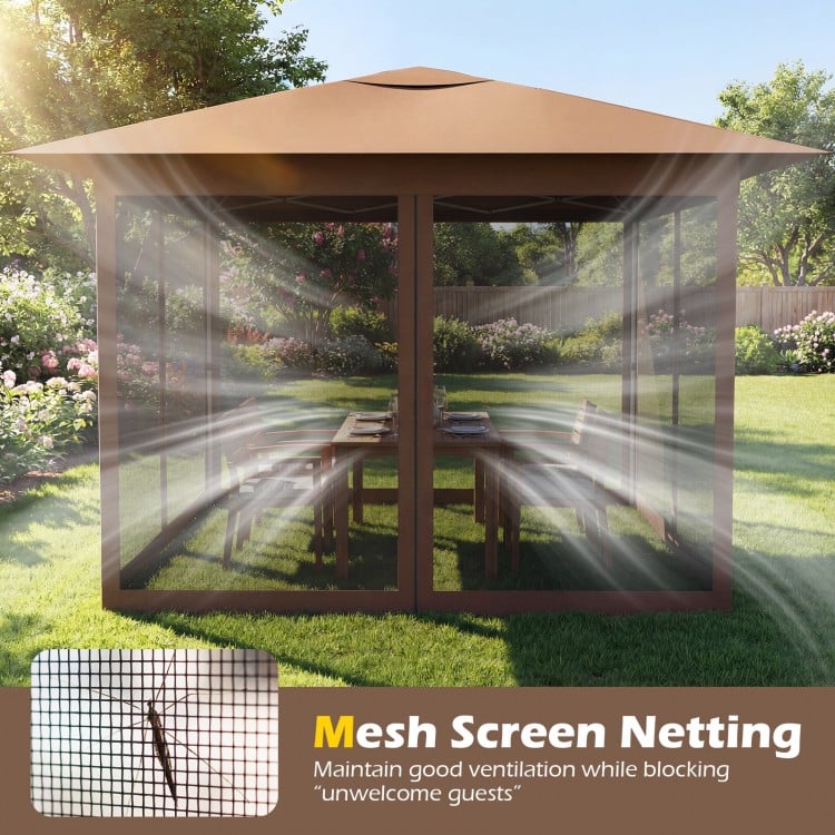 11.5 x 11.5 FT Pop-up Canopy Instant One-Person Setup with Mesh Screen Netting-Brown