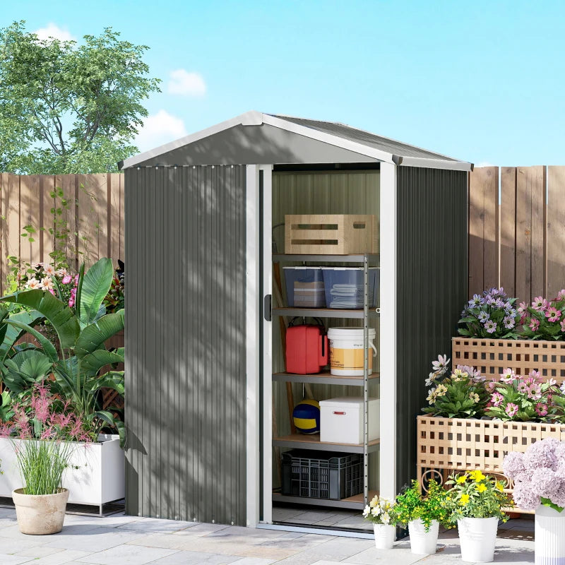 4.5 x 3ft Outdoor Storage Shed, Waterproof Metal Garden Shed with Lockable Door for Backyard, Patio, Lawn, Light Grey