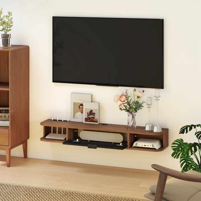 47" Floating TV Stand for TVs up to 50 Inch, Wall Mounted Media Console with Flip Drawer and 2 Open Shelves, Walnut