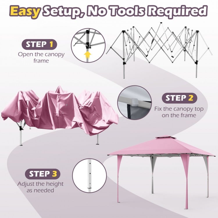 13 X 13 FT Pop up Gazebo with Portable Carrying Bag 8 Stakes and 4 Wind Ropes-Pink