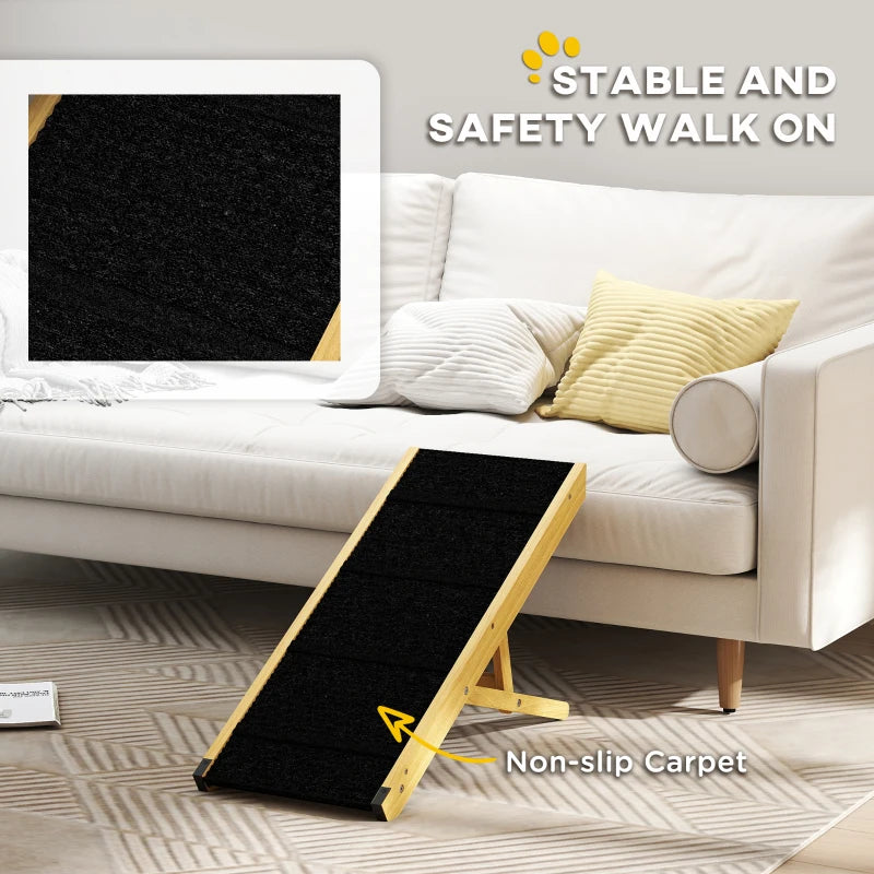 33" Foldable Dog Ramp with 4-Level Adjustable Height for Bed, Couch, for Small and Medium Dogs, Natural Wood
