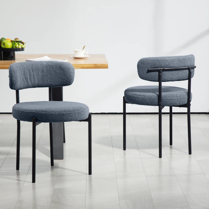 2 Pieces Kitchen Chairs, Modern Dining Chairs w/ Berber Fleece Upholstery and Steel Legs for Living Room, Grey