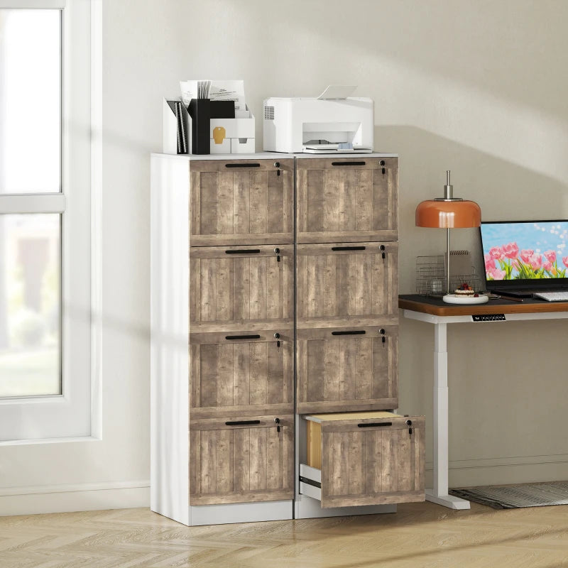 4 Drawer Filing Cabinet, Farmhouse File Cabinet with Lock, Adjustable Hanging Rails for A4 Letter Size Files, White